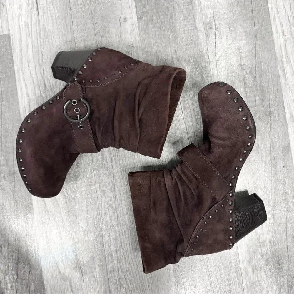 Dansko Nikita Brown Suede Heeled Boots with Studded Mid Ankle Boot 36 (5.5-6)